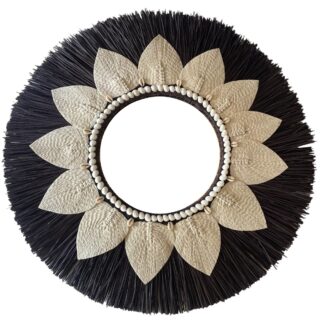 Mendong mirror with cotton macrame flower decoration.